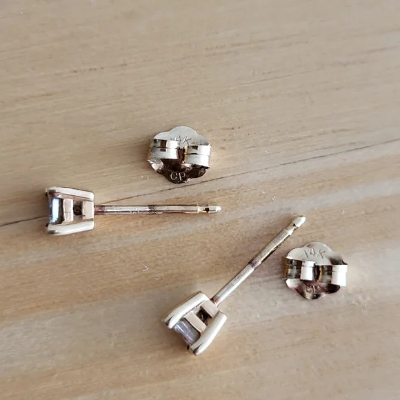 Diamond Princess Cut 14K Yellow Gold Stud Earrings - Picture 5 of 9